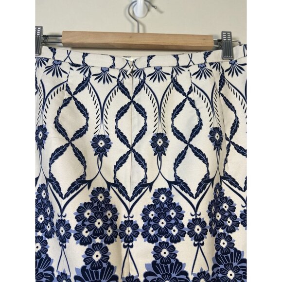 J Crew Skirt Size 6 Blue Floral Pencil Cotton Zip Up Office Preppy Party Casual - Picture 3 of 9